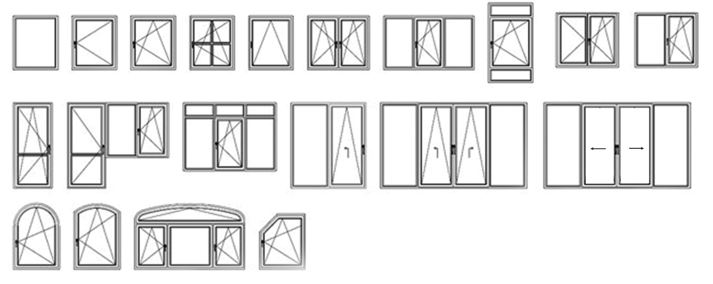 Пример основных конфигураций окон и дверей Карина Пласт